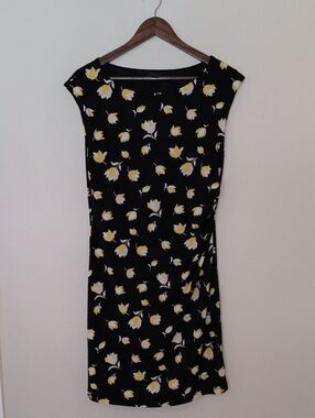 Ann Taylor Factory Black Floral Midi Dress in Yellow & White